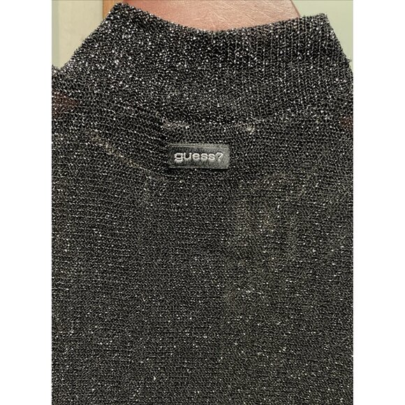 Guess Vintage 90s Y2K Black Metallic Silver Sweater Knit Tank Top Blouse Size S - Picture 5 of 7